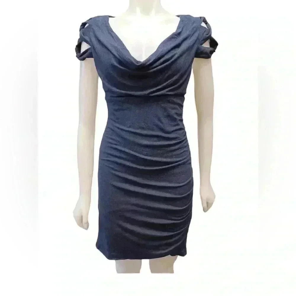 Nicole  Miller Mini Spandex Blue Scoop Neck Dress Size Small
